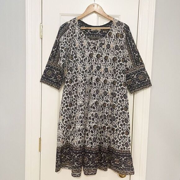 Lola Australia Floral Block Print Dress Size Medium 100% Cotton - Picture 2 of 8